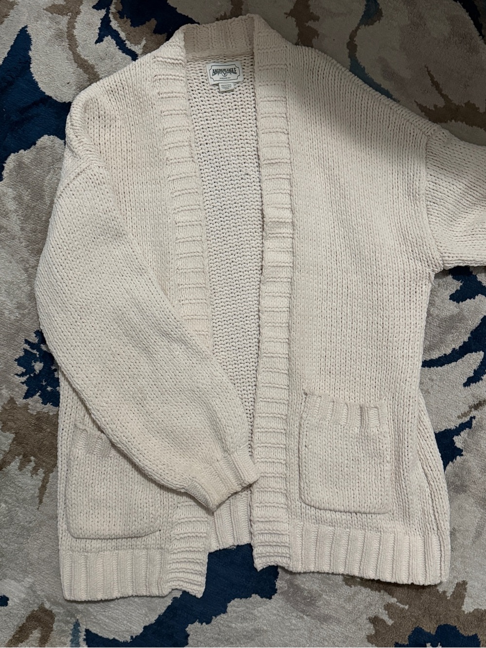 American Eagle Outfitters Cream Open-Front Chunky Knit Cardigan